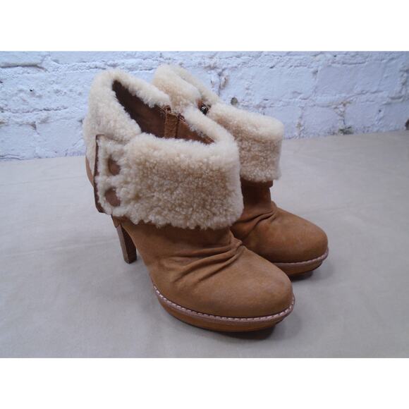 UGG 1001715 Georgette Boots Sheepskin High Heel Ankle Booties Women’s Size 10 - Picture 1 of 9